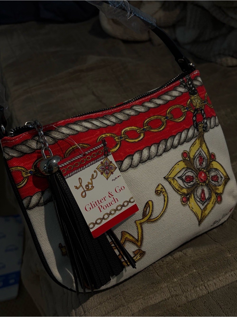 Brighton Red and Cream Glitter & Go Wristlet Pouch